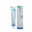 Tretinoin-microsphere-0.04% acne treatment gel tube with white and blue label, standing upright on plain background