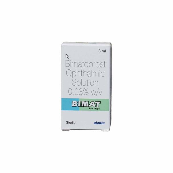Bimat Bimatoprost Ophthalmic Solution eyelash growth serum box and slim dropper bottle with green accents