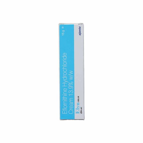 Elyn-Cream Reduce and Slow the Unwanted Hair 15g tube with white and green packaging, standing upright on plain background