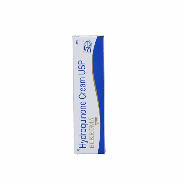 Eukroma-Cream skincare tube with blue and white packaging, label facing front on a clean white background