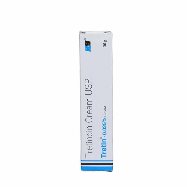 Retinol Cream 0.025% in white squeeze tube with black cap, minimalist label, shown upright on plain background
